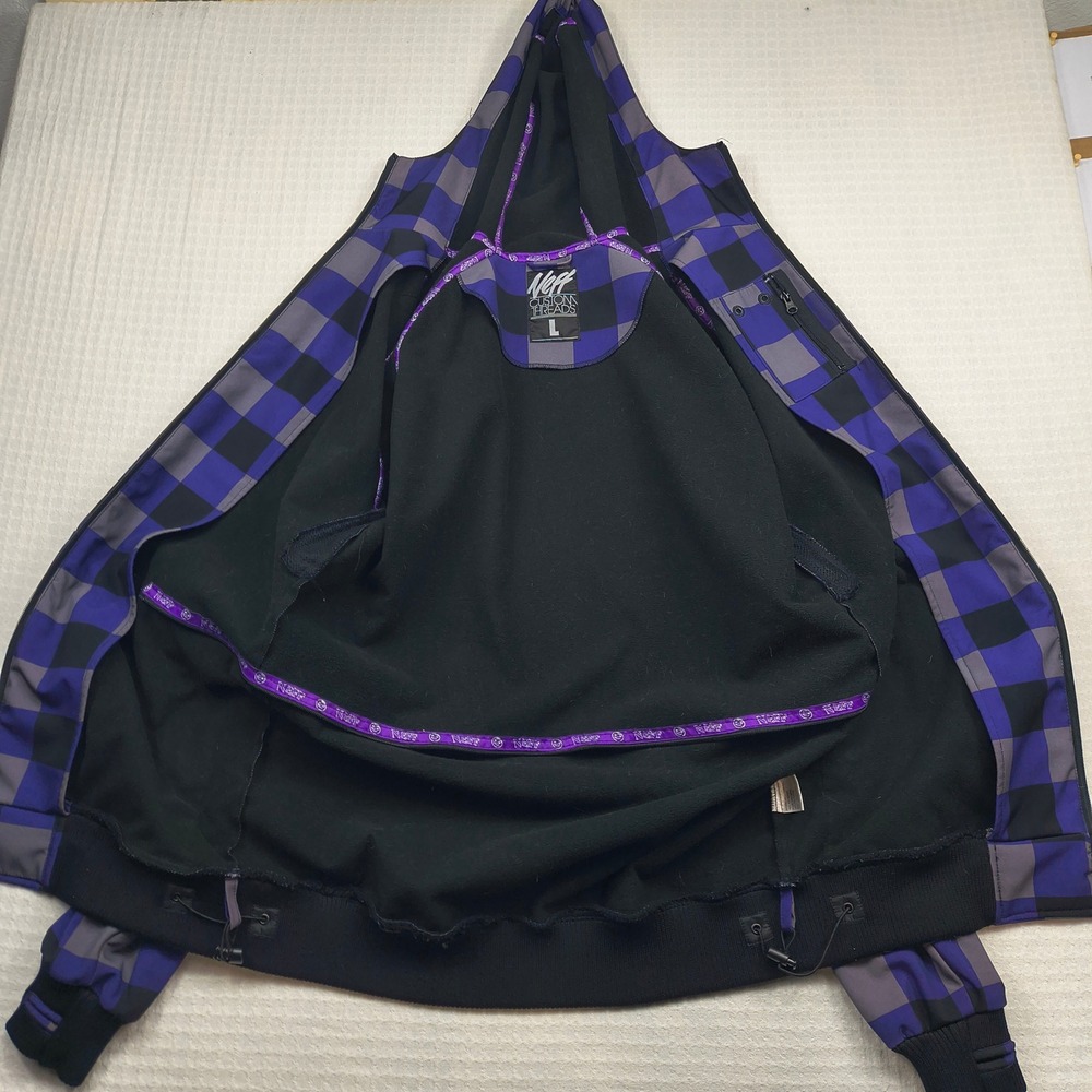 Neff Custom Threads Men Large Purple Black Buffalo Plaid Softshell Hoodie Jacket - Picture 7 of 14